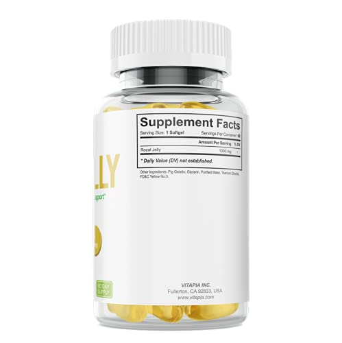 Vitapia Royal Jelly Softgel Capsules - 1000mg per Serving - High in Nutrients & Antioxidants, Anti-Inflammatory, and Immune Support - 60 Day Supply - Non GMO & Gluten Free