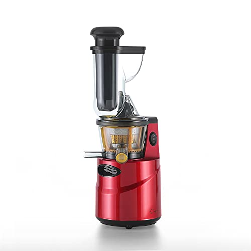 Empava Masticating Slow Juicer 150W Cold Press Juicer Machine Reverse Function High Juice Yield Juicer Extractor with Big Feed Chute Red