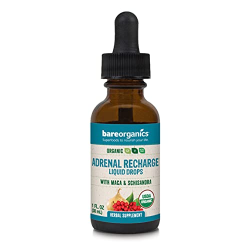 BareOrganics Adrenal Recharge Liquid Drops, Herbal Supplement, 1 Ounce