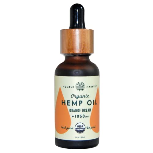 HUMBLE HARVEST Organic True Hemp Oil Extract, 1050mg, Orange Dream - Pure, Certified USDA Organic, Tincture, Vegan, Non-GMO, Quality, Mind/Body Balance, 1 Ounce Bottle