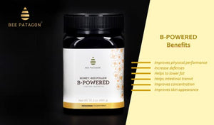 Bee Patagon - B-Powered Honey Mix | With Fresh Bee Pollen | Vegetable Protein, Vitamins, Lipids and Minerals | 100% Natural | Supplements | Improves physical performance | Increase defenses | Helps to lower fat | From Chilean Patagonia