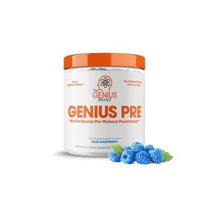 Genius Pre Workout Powder – All Natural Nootropic Preworkout & Caffeine Free Nitric Oxide Booster w/Beta Alanine & Alpha GPC | Boost Focus, Energy & NO | Muscle Builder Supplement - Blue Raspberry