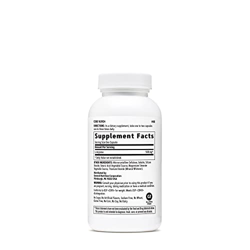 GNC L-Arginine 500mg, 90 Capsules, Increases Nitric Oxide Productioin