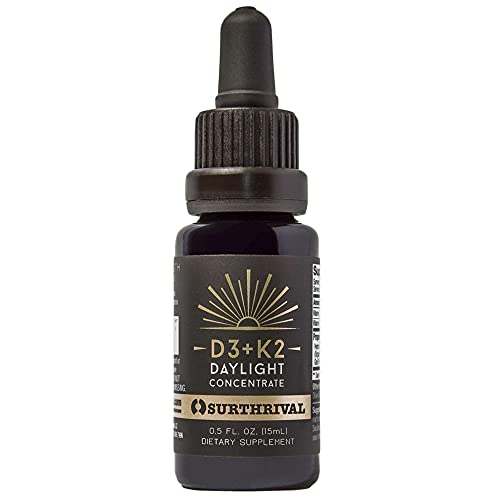 Surthrival: D3+K2 Daylight Concentrate, AKA The Sunshine Vitamin, 0.5 oz, Approx. 270 Servings, Supports Immune, Cardiovascular & Bone Health