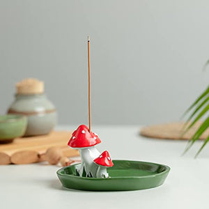 Cute Mushroom Incense Holder with 30 Incense Sticks, Handmade Incense Stick Burner, Nature Theme Incense Tray, Adorable Home Decoration Accessories