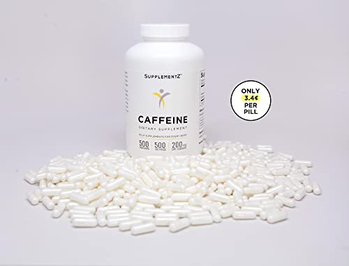 Supplement Store Caffeine Pills 200mg, 500 Capsules, 500 Servings, Only 3.4 Cents per Pill, Buffered for Better Absorption, 500 Capsule