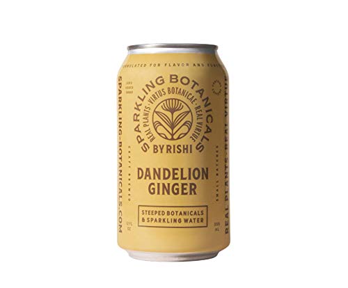 Rishi Tea Dandelion Ginger Sparkling Botanicals Sparkling Water - Organic, Unsweetened, Zero Added Sugar, Caffeinated, Real Plants, Virtus Botanicals - 12 oz (Pack of 12)