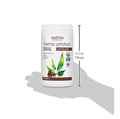 Nutiva Organic Cold-Pressed Raw Hemp Seed Protein Powder, Chocolate, 16 O, USDA Organic, Non-GMO, Whole 30 Approved, Vegan, Gluten-Free & Keto, Plant Protein with Essential Amino Acids