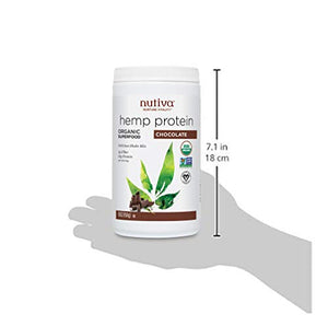 Nutiva Organic Cold-Pressed Raw Hemp Seed Protein Powder, Chocolate, 16 O, USDA Organic, Non-GMO, Whole 30 Approved, Vegan, Gluten-Free & Keto, Plant Protein with Essential Amino Acids