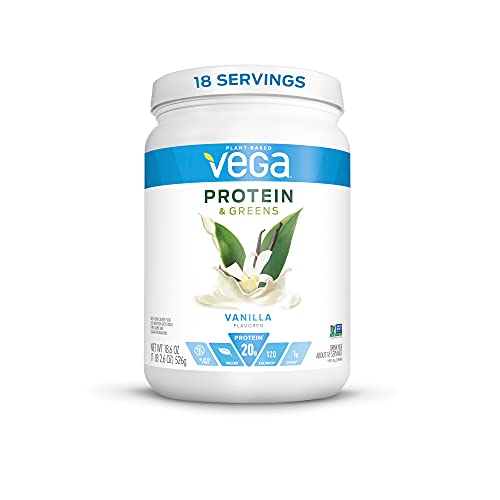 Vega Protein and Greens, Vanilla, Vegan Protein Powder, 20g Plant Based Protein, Low Carb, Keto, Dairy Free, Gluten Free, Non GMO, Pea Protein for Women and Men, 1.2 Pounds (18 Servings)