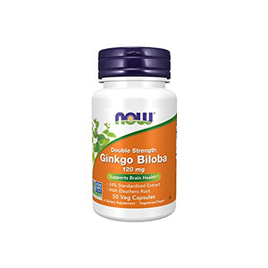 NOW Supplements Ginkgo Biloba 120 mg Double Strength Non-GMO Project Verified, 50 Veg Capsules