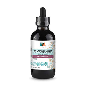 Ashwagandha Tincture - Organic Withania Somnifera Liquid Extract Promoting Stress Relief, Brain & Heart Function - Alcohol-Free Herbal Drops for Energy - Vegan, Non-GMO - 4 fl. Oz Bottle (4 FL OZ)