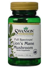 Swanson Lion's Mane Mushroom Memory Support Mental Focus Brain Booster Herbal Supplement Hericium Erinaceus (Mycelium Biomass) 500 mg 60 Capsules (2 Pack)