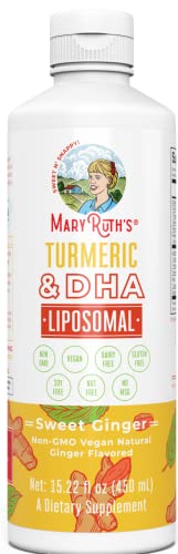 Turmeric & DHA Liquid Vitamin | Enhanced Absorption Vegan Supplement for Cognitive Maintenance, Mood Enhancement, Joint Health | Curcumin, Ginger Root Oil, Omega-3 (DHA) | 15.22 oz