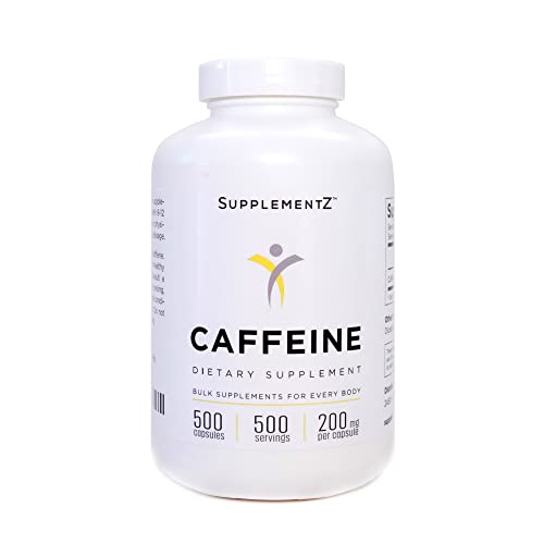 Supplement Store Caffeine Pills 200mg, 500 Capsules, 500 Servings, Only 3.4 Cents per Pill, Buffered for Better Absorption, 500 Capsule