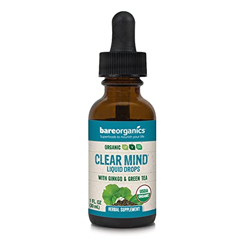 BareOrganics Clear Mind Liquid Drops, Herbal Supplement, Organic Drops, 1 Ounce