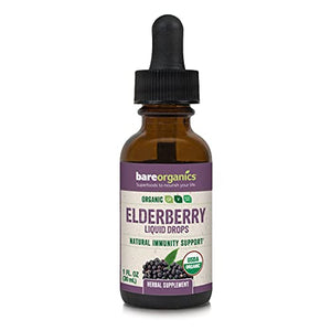 BareOrganics Elderberry Liquid Drops, Herbal Supplement, 1 Ounce