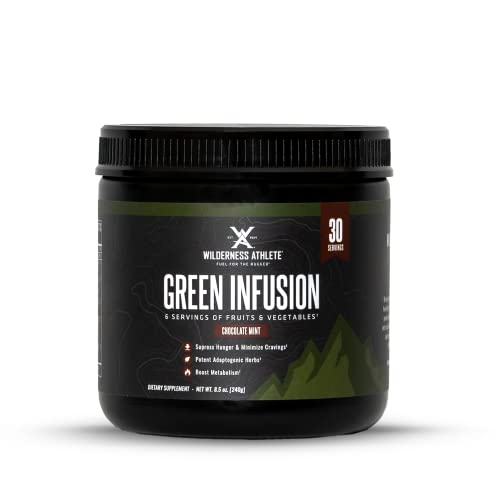 Wilderness Athlete - Green Infusion | Supergreen Superfood Power Greens Powder - Wheatgrass Powder with Astragalus Root, Green Tea Extract, & Chlorella - 30 Serving Tub (Chocolate Mint)