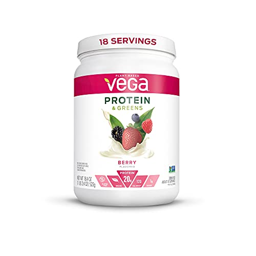 Vega Protein and Greens, Berry, Vegan Protein Powder, 20g Plant Based Protein, Low Carb, Keto, Dairy Free, Gluten Free, Non GMO, Pea Protein for Women and Men, 1.2 Pounds (18 Servings)