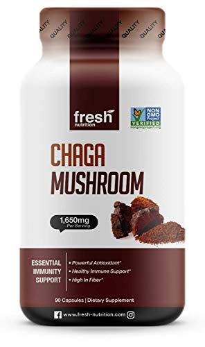 Organic Chaga Mushrooms – Strongest DNA Verified 1650mg Per Serving – High in Fiber – Non GMO, Gluten & Soy Free, Vegan Friendly