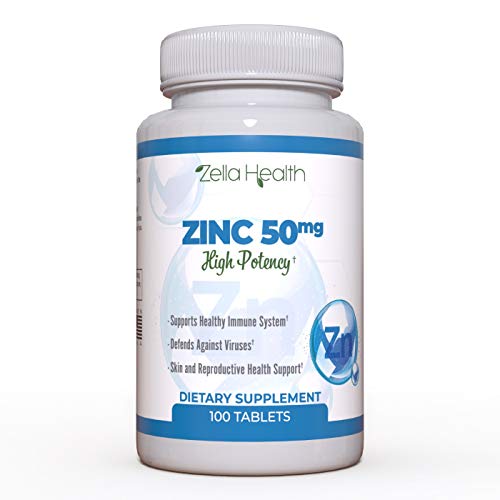 ZINC 50mg, High Potency - Healthy Immune System Support from Natural Zinc (Oxide/Citrate) 100 Tablets, Made by Zella Health