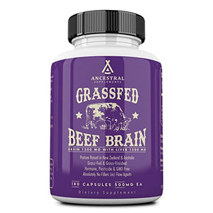 Ancestral Supplements Grass Fed Brain (with Liver) — Supports Brain, Mood, Memory Health (180 Capsules)