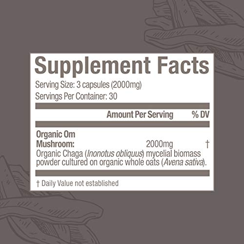 Om Mushroom Superfood Chaga Mushroom Capsules Superfood Supplement, 90 Count, 30 Days, US Grown, Sacred Antioxidants & Immune Support, Superfood Mushroom Supplement