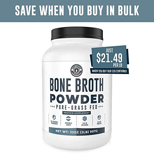 Bone Broth Protein Powder Grass Fed Beef Unflavored. Rich in Collagen, Glucosamine, Gelatin, Paleo Protein Powder, Gut-Friendly*, Non-GMO Ingredients, Dairy-Free Protein Powder