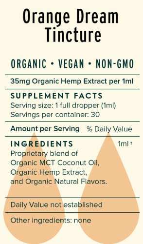 HUMBLE HARVEST Organic True Hemp Oil Extract, 1050mg, Orange Dream - Pure, Certified USDA Organic, Tincture, Vegan, Non-GMO, Quality, Mind/Body Balance, 1 Ounce Bottle