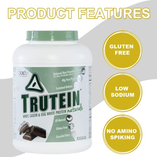 Body Nutrition Protein Powder - Trutein Naturals Dark Chocolate 4lb Whey, Casein & Egg White - Natural Low Carb Keto Friendly Drink - Lean Muscle Builder, Weight Loss, Workout, Recovery