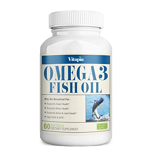 Vitapia Omega 3 Fish Oil 3000mg per Serving - Omega-3 Fish Oil 1000mg per Softgel - 60 Softgels - Supports Heart Health, Brain Health, Joint Health, Eyes & Skin Health