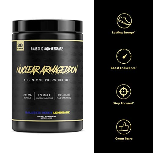 Nuclear Armageddon Pre Workout Powder by Anabolic Warfare – Pre-Workout for Men & Women with L-Citrulline, Beta Alanine Powder and Caffeine (Ballistic Berry Lemonade - 30 Servings)