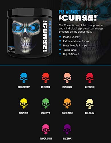 JNX Sports The Curse! Pre Workout Supplement - Intense Energy & Focus, Instant Strength Gains, Enhanced Blood Flow - Nitric Oxide Booster with Creatine & Caffeine - Men & Women | Green Apple | 50 SRV