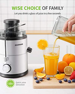 Juicer, Juicer Machines, SHARDOR Centrifugal juicer with Big Mouth 3" Feed Chute, Juice Maker for Whole Fruits & Veggies, Juice Extractor with Dual Speeds, Easy to Clean, Anti-drip, BPA-Free, White