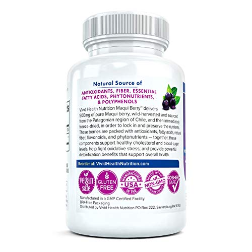 Pure Maqui Berry Extract Capsules | Pharmacist Recommended Formula for Antioxidant & Inflammation Support | Healthy Aging and Weight Loss Supplement | All Natural Superfood - 500mg, 30 caps