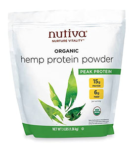 Nutiva Organic Cold-Pressed Raw Hemp Seed Protein Powder, Peak Protein, 3 Pound, USDA Organic, Non-GMO, Whole 30 Approved, Vegan, Gluten-Free & Keto, Plant Protein with Essential Amino Acids