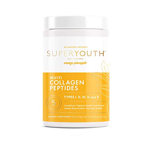 Super Youth Collagen Powder, Orange Pineapple, 5 Types of Collagen Peptides: I, II, III, V, & X, Youthfulness, Digestive Health, Healthy Bones & Joints, Hair, Skin, & Nail Vitality, 56 Servings