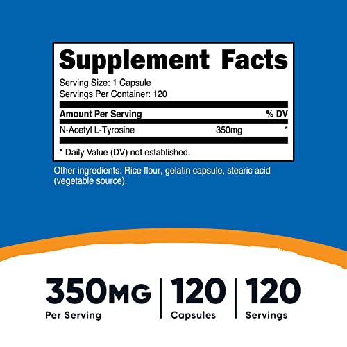 Nutricost N-Acetyl L-Tyrosine (NALT) 350mg, 120 Capsules (3 Bottles) - Gluten Free, Non-GMO