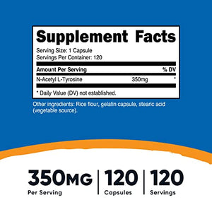Nutricost N-Acetyl L-Tyrosine (NALT) 350mg, 120 Capsules (2 Bottles) - Gluten Free, Non-GMO
