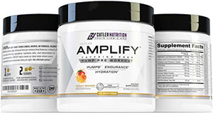 Amplify Caffeine Free Pre Workout for Men and Women: Stim Free Muscle Pump Enhancer, Hydration Powder with Electrolytes, L Citrulline, Creatine HCl for High Volume Training | Peach Mango, 40 Servings