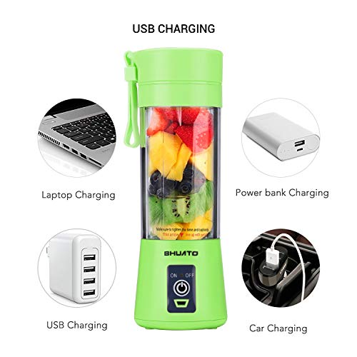 [Upgraded Version] USB Juicer Cup by BHUATO, Portable Juice Blender, Household Fruit Mixer - Six Blades in 3D, 380ml Fruit Mixing Machine for Superb Mixing (Green)…