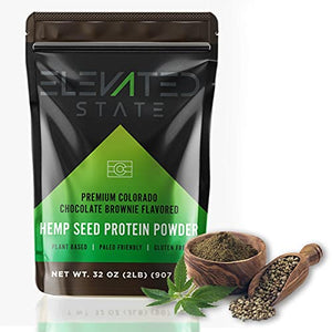 Elevated State Hemp Protein Powder - 32 Fl. Oz. Plant Based Fiber Protein Powder with Amino Acids, Antioxidants - Chocolate Brownie Flavor - Paleo, Keto, and Vegan-Friendly - Locally Sourced in USA