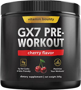 Gx7 Sugar Free Pre Workout for men & women, Cherry flavor, 30 servings - Keto Friendly, Safe Energy Supplement