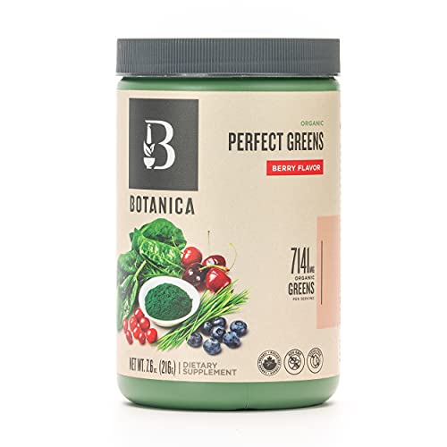 Botanica Organic Berry Greens Superfood Powder with Spirulina, Chlorella, Barley, Wheat Grass & Berry Blend (27 Servings), No Dairy, Gluten, Soy, Stevia or Added Sugar, Premium Whole Food Ingredients