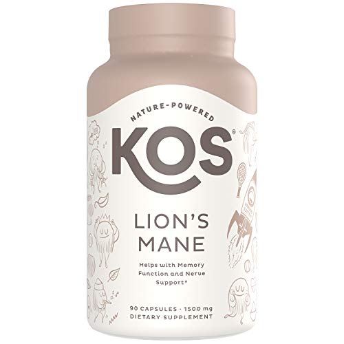 KOS Organic Lions Mane Mushroom Capsules 1500mg - Natural Nootropic, Supports Memory & Focus, Immunity Booster - Potent Mushroom Supplement - 90 Capsules