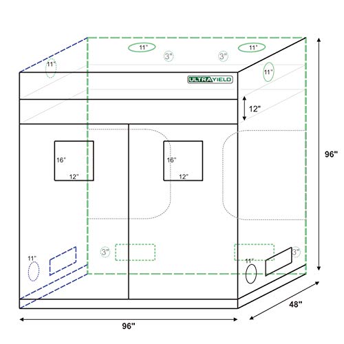 ULTRA YIELD 48"x96"x84" + 12" Extension Grow Tent - 1680D Mylar Professional Indoor Growing Tents - Use for Hydroponics Growing System - 4x8