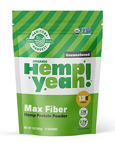 Manitoba Harvest Hemp Yeah! Organic Max Fiber Protein Powder, Unsweetened, 32oz; with 13g of Fiber, 13g Protein and 2.5g Omegas 3&6 per Serving, Keto-Friendly, Preservative Free, Non-GMO