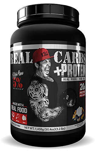 Rich Piana 5% Nutrition Real Carbs + Protein with Real Food Meal Replacement Powder, Complex Carbohydrates, Low Glycemic Recovery, Lean Muscle Mass Gainer, 50.4 oz, 22 Servings (Blueberry Cobbler)