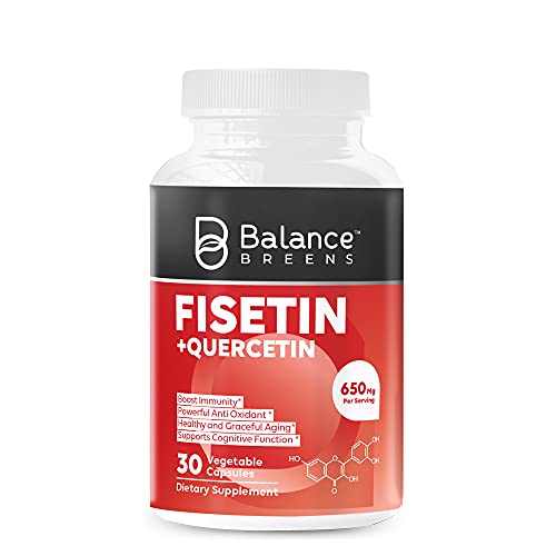 Balance Breens Fisetin + Quercetin 650mg - Supports Cognitive Function, Vitamin Supplement for Graceful Aging - Immune Support Powerful Antioxidant - 30 Non-GMO Vegan Capsules