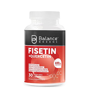 Balance Breens Fisetin + Quercetin 650mg - Supports Cognitive Function, Vitamin Supplement for Graceful Aging - Immune Support Powerful Antioxidant - 30 Non-GMO Vegan Capsules